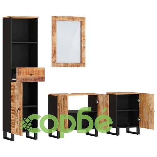 Комплект мебели за баня, 4 части, масивна мангова дървесина ➤ топ цена ➤ sorbe.bg