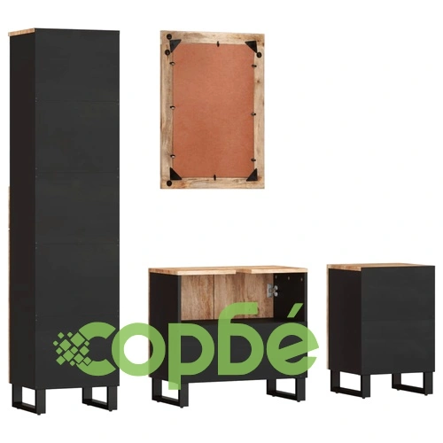 Комплект мебели за баня, 4 части, масивна мангова дървесина ➤ топ цена ➤ sorbe.bg