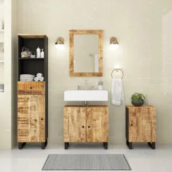 Комплект мебели за баня, 4 части, масивна мангова дървесина