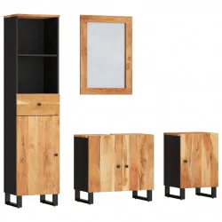 Комплект мебели за баня, 4 части, масивна акациева дървесина