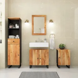 Комплект мебели за баня, 4 части, масивна акациева дървесина