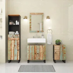 Комплект мебели за баня 4 части масивна регенерирана дървесина