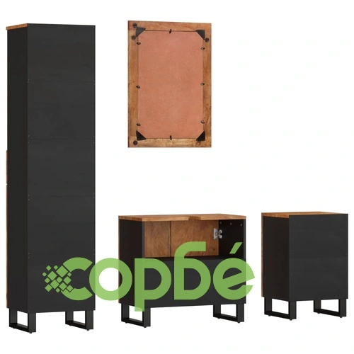 Комплект мебели за баня, 4 части, масивна мангова дървесина ➤ топ цена ➤ sorbe.bg