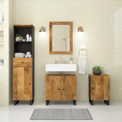 Комплект мебели за баня, 4 части, масивна мангова дървесина