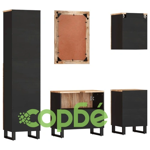 Комплект мебели за баня, 5 части, масивна мангова дървесина ➤ топ цена ➤ sorbe.bg