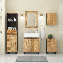 Комплект мебели за баня, 5 части, масивна мангова дървесина