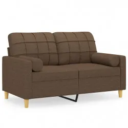 2-местен диван с декоративни възглавници кафяв 120 см плат
