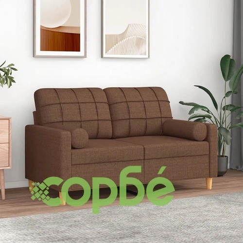 2-местен диван с декоративни възглавници кафяв 120 см плат ➤ топ цена ➤ sorbe.bg