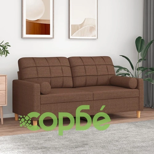 2-местен диван с декоративни възглавници кафяв 140 см плат ➤ топ цена ➤ sorbe.bg