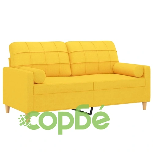 2-местен диван с декоративни възглавници светложълт 140 см плат ➤ топ цена ➤ sorbe.bg