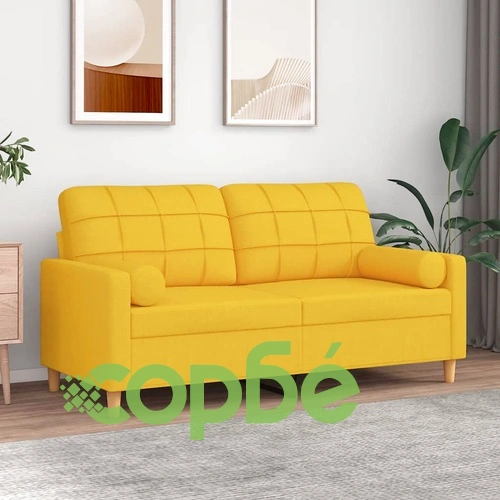 2-местен диван с декоративни възглавници светложълт 140 см плат ➤ топ цена ➤ sorbe.bg