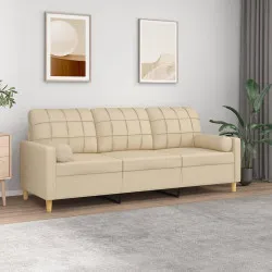 3-местен диван с декоративни възглавници кремав 180 см плат
