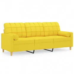 3-местен диван с декоративни възглавници светложълт 180 см плат