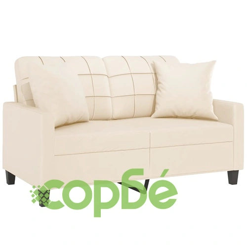 2-местен диван с декоративни възглавници кремав 120 см еко кожа ➤ топ цена ➤ sorbe.bg