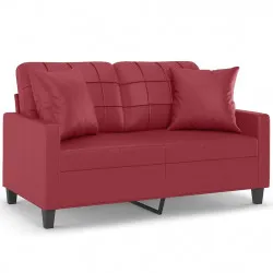 2-местен диван с възглавници виненочервен 120 см еко кожа