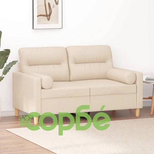 2-местен диван с декоративни възглавници кремав 120 см плат ➤ топ цена ➤ sorbe.bg