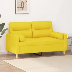 2-местен диван с декоративни възглавници светложълт 120 см плат