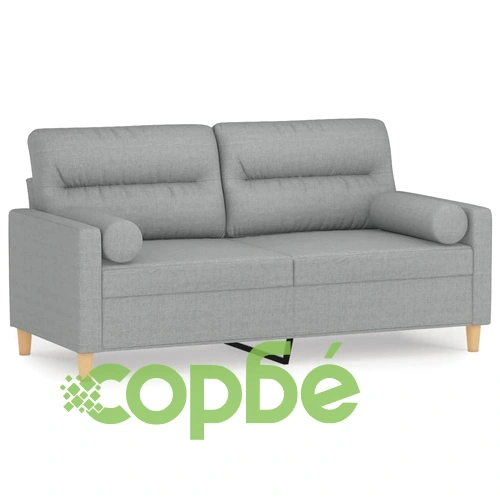 2-местен диван с декоративни възглавници светлосив 140 см плат ➤ топ цена ➤ sorbe.bg