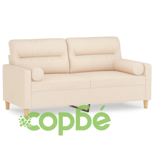 2-местен диван с декоративни възглавници кремав 140 см плат ➤ топ цена ➤ sorbe.bg