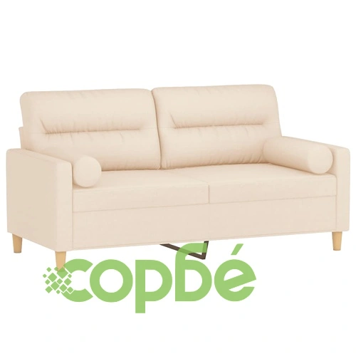 2-местен диван с декоративни възглавници кремав 140 см плат ➤ топ цена ➤ sorbe.bg