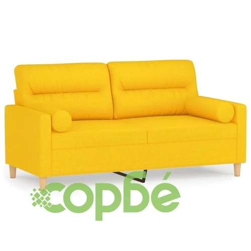 2-местен диван с декоративни възглавници светложълт 140 см плат ➤ топ цена ➤ sorbe.bg