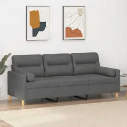 3-местен диван с декоративни възглавници тъмносив 180 см плат