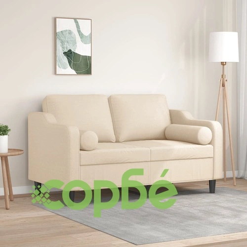 2-местен диван с декоративни възглавници кремав 120 см плат ➤ топ цена ➤ sorbe.bg