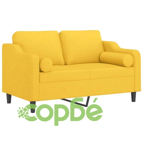 2-местен диван с декоративни възглавници светложълт 120 см плат ➤ топ цена ➤ sorbe.bg