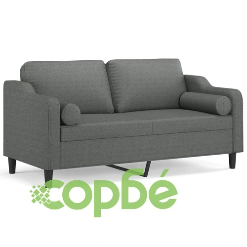 2-местен диван с декоративни възглавници тъмносив 140 см плат ➤ топ цена ➤ sorbe.bg