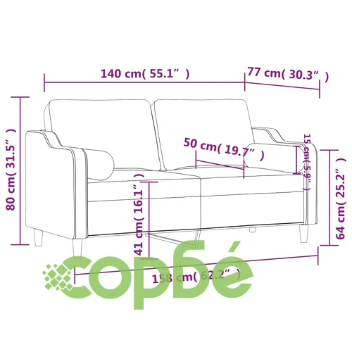 2-местен диван с декоративни възглавници тъмносив 140 см плат ➤ топ цена ➤ sorbe.bg