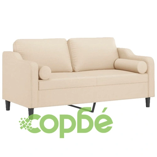 2-местен диван с декоративни възглавници кремав 140 см плат ➤ топ цена ➤ sorbe.bg