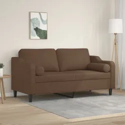2-местен диван с декоративни възглавници кафяв 140 см плат