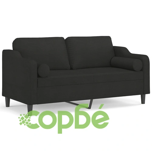 2-местен диван с декоративни възглавници черен 140 см плат ➤ топ цена ➤ sorbe.bg