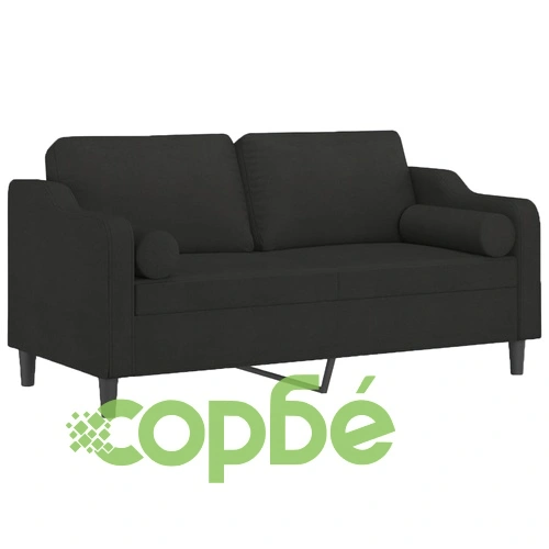 2-местен диван с декоративни възглавници черен 140 см плат ➤ топ цена ➤ sorbe.bg