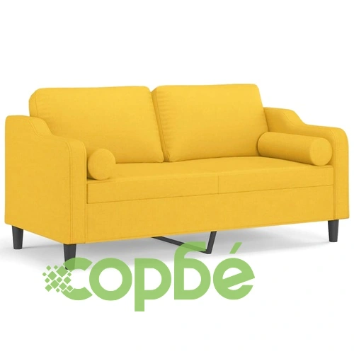 2-местен диван с декоративни възглавници светложълт 140 см плат ➤ топ цена ➤ sorbe.bg