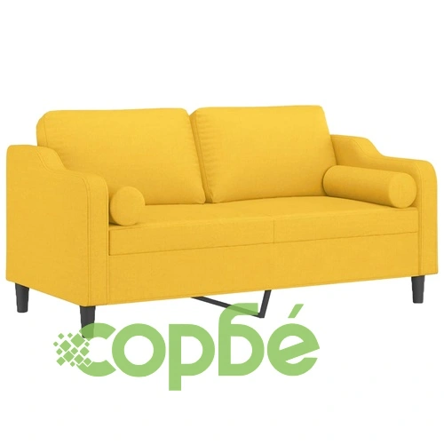 2-местен диван с декоративни възглавници светложълт 140 см плат ➤ топ цена ➤ sorbe.bg