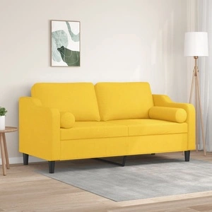 2-местен диван с декоративни възглавници светложълт 140 см плат