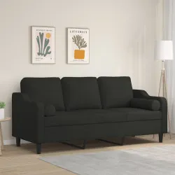 3-местен диван с декоративни възглавници черен 180 см плат