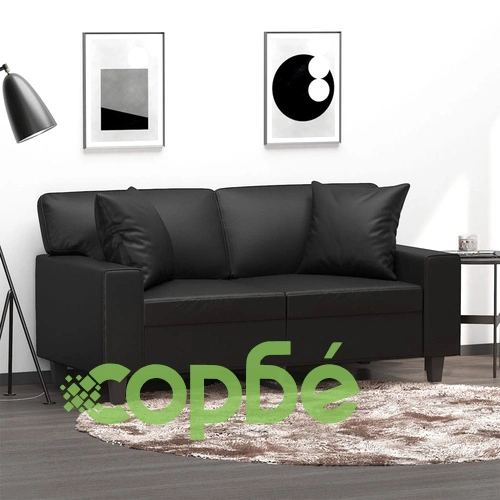 2-местен диван с декоративни възглавници черен 120 см еко кожа ➤ топ цена ➤ sorbe.bg