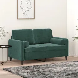 2-местен диван с възглавници тъмнозелен 120 см кадифе