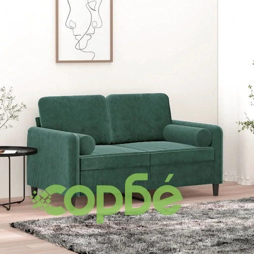 2-местен диван с възглавници тъмнозелен 120 см кадифе ➤ топ цена ➤ sorbe.bg