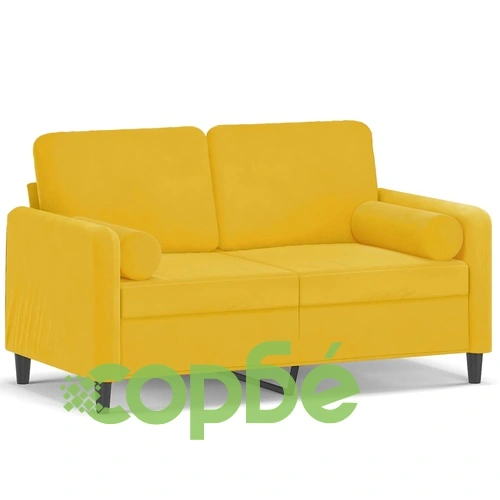 2-местен диван с декоративни възглавници жълт 120 см кадифе ➤ топ цена ➤ sorbe.bg