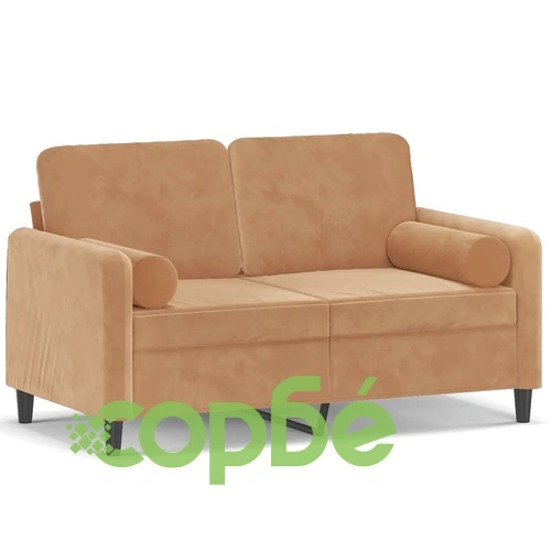 2-местен диван с декоративни възглавници кафяв 120 см кадифе ➤ топ цена ➤ sorbe.bg