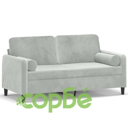 2-местен диван с декоративни възглавници светлосив 140см кадифе ➤ топ цена ➤ sorbe.bg