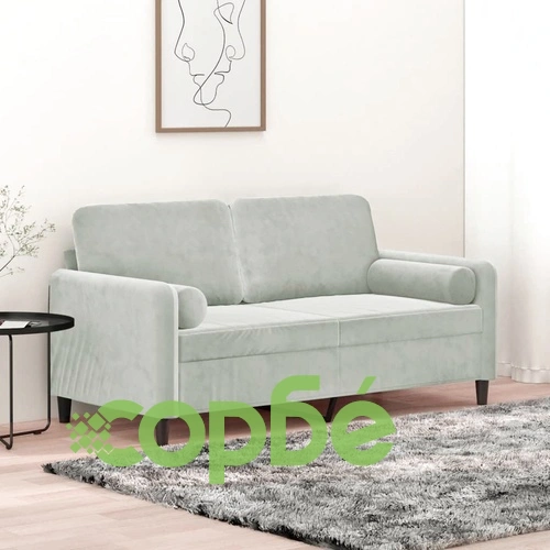 2-местен диван с декоративни възглавници светлосив 140см кадифе ➤ топ цена ➤ sorbe.bg