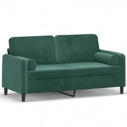 2-местен диван с възглавници тъмнозелен 140 см кадифе