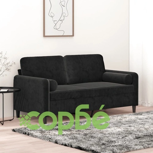 2-местен диван с декоративни възглавници черен 140 см кадифе ➤ топ цена ➤ sorbe.bg