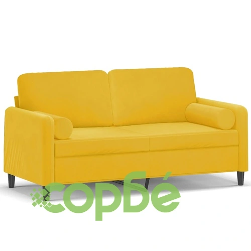 2-местен диван с декоративни възглавници жълт 140 см кадифе ➤ топ цена ➤ sorbe.bg