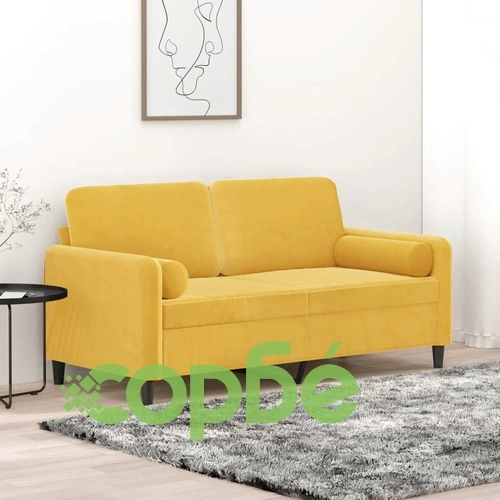 2-местен диван с декоративни възглавници жълт 140 см кадифе ➤ топ цена ➤ sorbe.bg