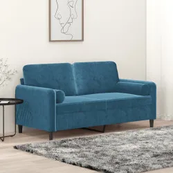 2-местен диван с декоративни възглавници син 140 см кадифе